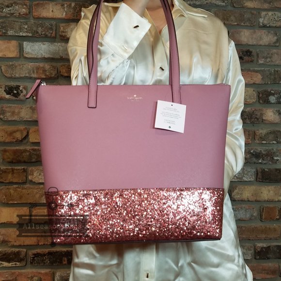 AUTHENTIC Kate Spade New York Penny Greta Court Glitter Peony Pink TOTE BAG NWT - Picture 4 of 6
